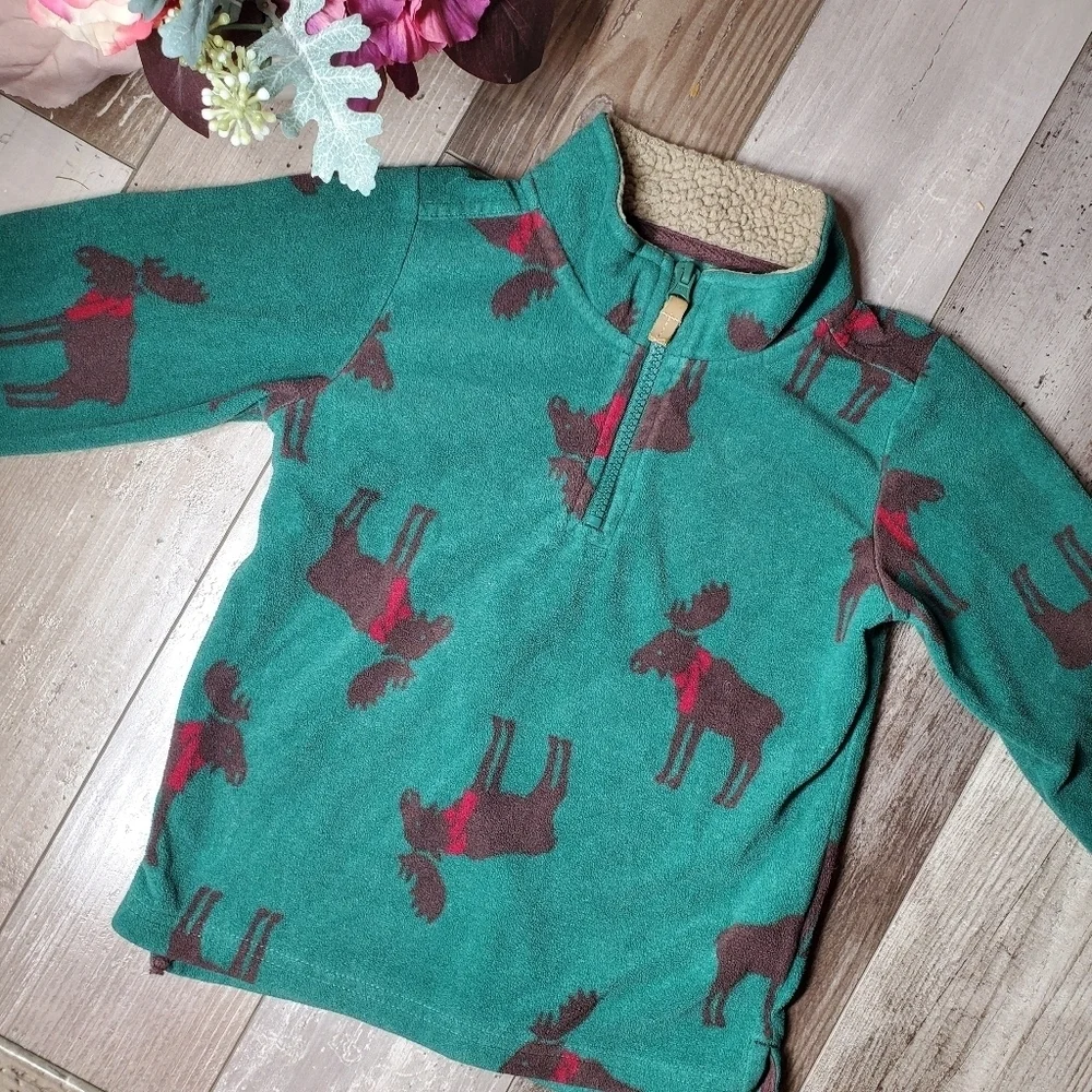 Child of Mine Carter's Moose Toddler Boy Fleece Pullover Size 4T Zip-up Green